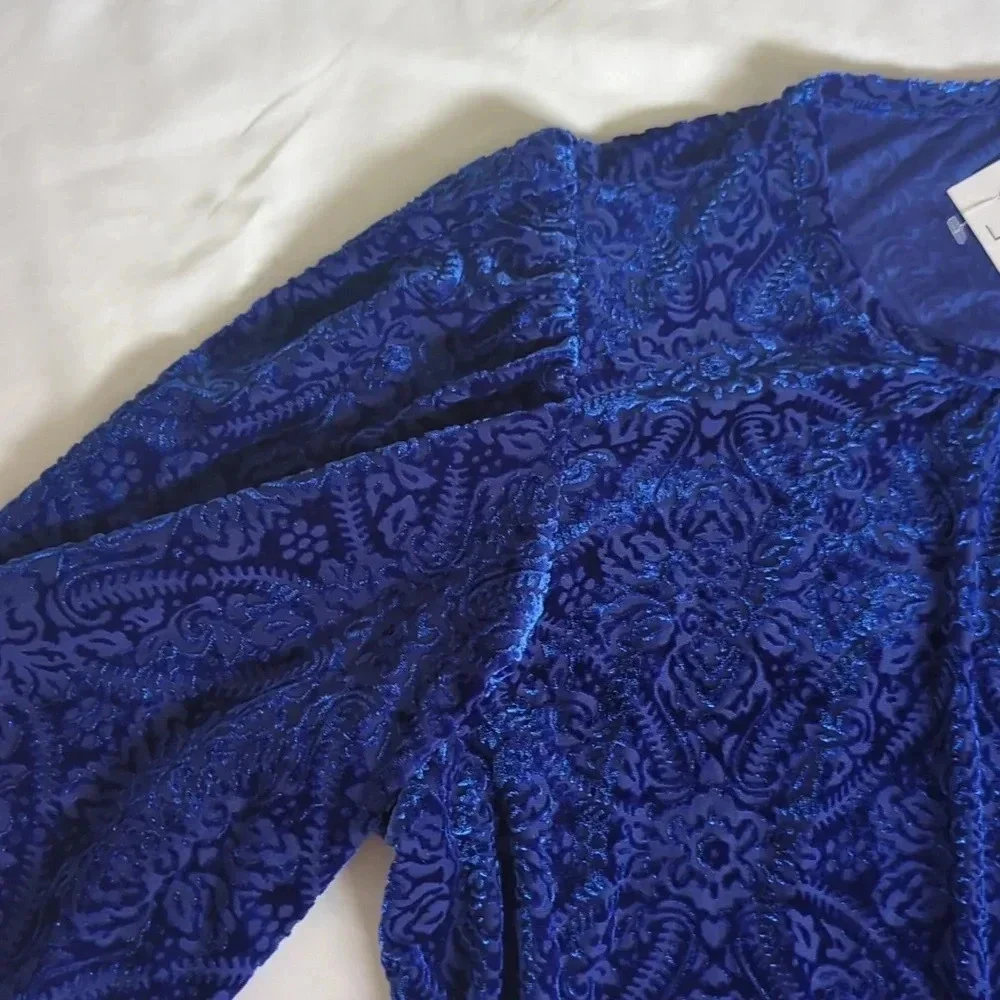 NWT LOFT Mosaic Cozy Velour Top, Cinderella Blue Size M